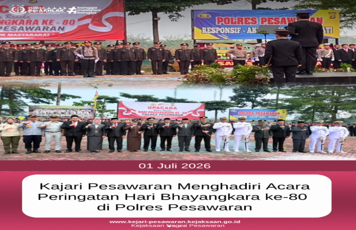 Kajari Pesawaran Menghadiri Acara Peringatan Hari Bhayangkara Ke-80 di Polres Pesawaran